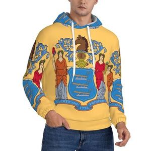 Vlag van New Jersey Print Heren Hooded Sweatshirt, Trekkoord Hoodies Trui, Lange Mouw Trui, Voor Dagelijks Dragen, Zwart, S