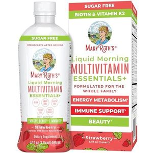 MaryRuth Organics, Liquid Morning Multivitamine Essentials+, Essentiële Vitamines & Mineralen, Suikervrij, Aardbei Smaak, 946ml, Veganistisch, Glutenvrij
