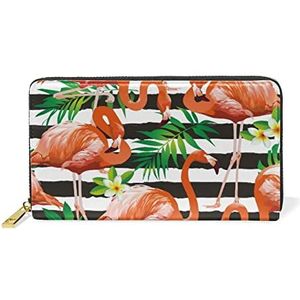 Vogel Streep Zwart Flamingo Tropische Portemonnee Echt Lederen Rits Coin Telefoon Portemonnee Clutch voor Vrouwen