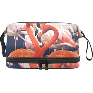 Make-up tas - grote capaciteit reizen cosmetische tas, flamingo's in liefde, Meerkleurig, 27x15x14 cm/10.6x5.9x5.5 in