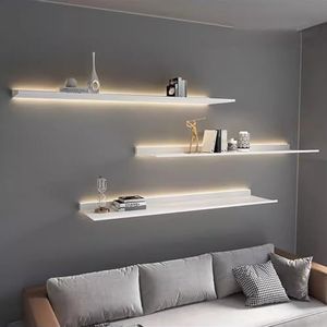 Floating Wall Shelves, Wall Shelf Built-in LED Warm Light Wall Storage Shelf For Bedroom Living Room DecorationStorage Plant Or Bookshelf (Color : Bianco, Size : 150x20x6cm)