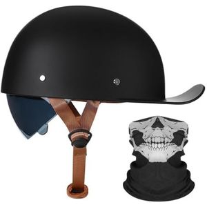 Motorfiets Half Helm Baseball Cap Met Een Masker ECE Gecertificeerde Open Gezichtshelm Met Krimpbare Bruine Lens Snelle Release Gesp Voor Volwassen Mannen Vrouwen S~2XL 55-64CM
