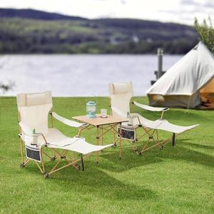 casa.pro Tuinset Bellante 3-delig campingset 2 stoelen en 1 tafel opvouwbare picknickset van stof klapstoelen met 2 bekerhouders en voetsteun houtkleurig en beige