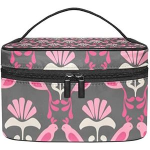 Make-up Organizer Bag, Reizen Make-up Tas Organizer Case Draagbare Cosmetische Tas voor Vrouwen en Meisjes Toiletartikelen Bird of Paradise Herhaal Patroon, Meerkleurig, 22.5x15x13.8cm/8.9x5.9x5.4in