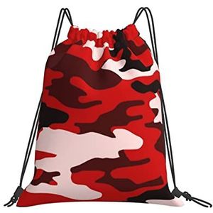 351 Rugzak met trekkoord, 42 x 36 cm, rode camouflage, gepersonaliseerde tas met trekkoord, waterafstotende rugzak, grote schooltas, voor vakantie, reizen, winkelen, Tas met trekkoord 1634, 36x42cm