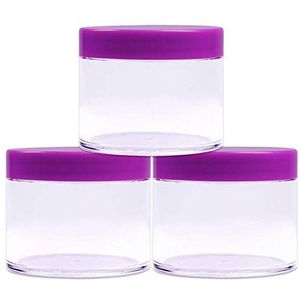 Beauticom 60 gram/60 ml (2 oz) ronde, doorzichtige lekbestendige plastic potjes met paarse deksels voor opslag cosmetische lotion, scrubs crèmes zalven (3 stuks potten + paarse deksels, paars), paars