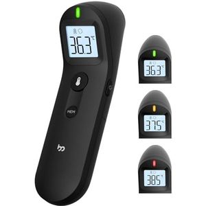 Voorhoofdthermometer, nauwkeurige metingen, betere meetervaring, contactloze digitale infraroodthermometer, koortsalarm, dempingsmodus, thermometers voor baby, kinderen en volwassenen - zwart