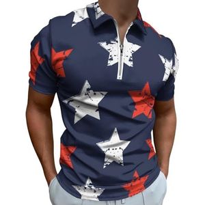 4 Juli Onafhankelijkheid Vrijheid Sterren Half Zip Up Polo Shirts Voor Mannen Slim Fit Korte Mouw T-shirt Sneldrogende Golf Tops Tees XL