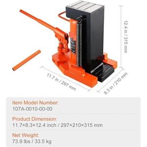 Hydraulische krik, Hydraulische teenkrik 2,5 ton op teen Teenkrik Hefhoogte 5 ton bovenop Hefvermogen Machinekrik 0,8-5,3 inch Teenhoogte 8,9-13,4 inch Bovenkant(10T)