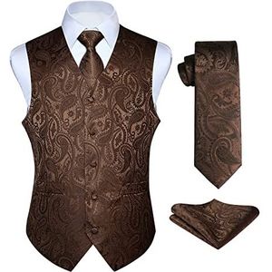 Enlision - Paisley - Gilet - Bruin - Set met Stropdas en Zakdoek
