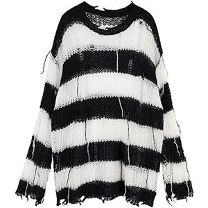 SMIMGO Goth Zwart en Wit Streep Top Gebreide Trui Jumper Lange Oversized Punk Rave Kleding Plus Size Grunge Truien, Zwart, one size