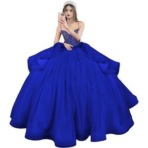 Fuomomo Quinceanera MT054 Jurken met spaghettibandjes, partyjurk met staart, Quinceanera kanten jurk met strik, Quinceanera tule met parels, Royal Blauw, 30 NL