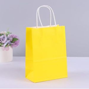 10 stuks kraftpapier geschenkzakken met handgrepen winkelen dragen ambachtelijke bruin witte tas doe-het-zelf tas feest kerstbenodigdheden (geel, 15 x 21 x 8 cm)