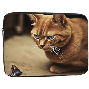 Grappige Bruine Kat Print Laptop Sleeve Shockproof Laptop Tas Case 12 Inch Waterdichte Computer Cover Voor Kantoor Reizen