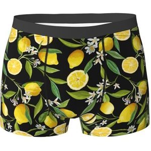 ZJYAGZX Boxerslips voor heren met gele citroenprint - comfortabele ondergoedbroek, ademend vochtafvoerend, Zwart, L