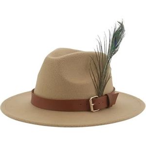 YRHUGHB Hoed Fedoras hoeden voor vrouwen vilten accessoires heren vilten hoed riem veer vintage mode luxe veer fedora (kleur: 12, maat: 52-54 cm)
