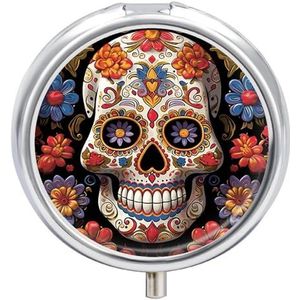 Suiker Schedels Pillendoos Mini Pillendoosje Pocket Pil Case voor Mannen Reizen Pillendoos Leuke Pil Organizer 3 Compartiment Geneeskunde Pil Organizer Pil Container Pillenhouder