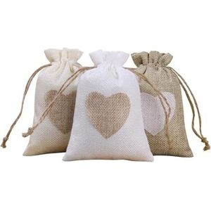 Linnen jute tas 20 stuks linnen tas met trekkoord bruiloft Valentijnsdag huwelijksverjaardag geschenkverpakkingstas feestsieraden geschenkzakje (kleur: lichtgeel, maat: 13 x 18 cm, 20 stuks)