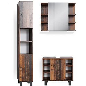 Vicco - Fynn Badkamermeubelset - 3 Delen - Antiek Hout - Inclusief Hoge Unit