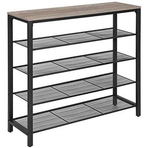VASAGLE schoenenrek, schoenenrek met 4 rasterniveaus en royaal oppervlak voor tassen, voor de entree, hal, 100 x 30 x 92,5 cm, industrieel ontwerp, grijs-zwart LBS015B02