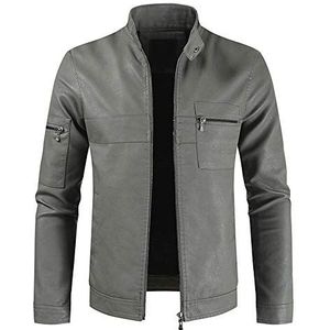 PRJN Heren echt lederen mode jas heren retro stijl biker jas echt leer zachte casual heren jassen lichtgewicht casual jas vintage buitenkleding jassen en jassen heren casual jas, A-grijs, XXL