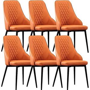 GEIRONV Leren Eetkamerstoelen Set van 6, Moderne Keuken Woonkamer Huishouden Bureau Stoel Lounge Teller Stoelen Koolstofstaal Metalen Poten Eetstoelen (Color : Orange, Size : 90 * 47 * 43cm)