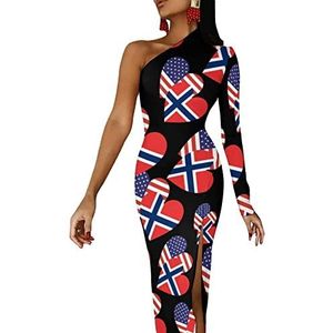 Noorse Amerikaanse hartvormige vlag dames jurk halve mouw avondfeest lange jurken cocktail split bodycon jurk L