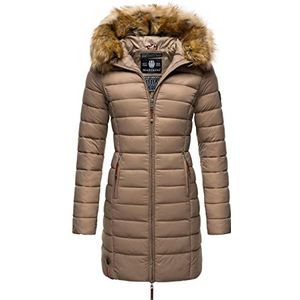 Marikoo Winterjas voor dames, warm, gewatteerd, lang, met capuchon, maat XS-XXL, roze, taupe, XXL