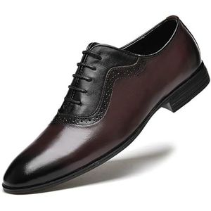 Formele schoenen for heren met veters, ronde, gepolijste neus, patchwork, tweekleurig leer, antislip rubberen zool, antislip bruiloft (Color : Brown, Size : 41 EU)