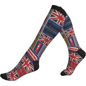 DEXNEL Engeland Symbolen Compressie Sokken Voor Mannen Vrouwen 20-30 Mmhg Compressie Sokken Voor Sport Ondersteuning Sokken, Zwart, Eén Maat