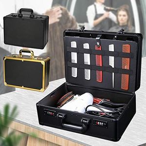 Metalen Draagbare Haar Apparaten Barber Stylist Koffer Draagtas Tondeuse Gereedschap Box Kapsalon Clippers Tool Kam Organizer Tas Reizen Koffer Draagbaar Met Slot Groot 40 * 28 * 16 cm (Zwart)