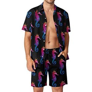 Rainbow Seahorse Hawaiiaanse bijpassende set 2-delige outfits button down shirts en shorts voor strandvakantie