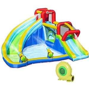 Outsunny springkasteel met glijbaan springkasteel met blower waterpark voor kinderen opblaasbaar waterspeelcentrum met glijbaan springkasteel voor kinderen van 3 tot 8 jaar 385 x 365 x 200 cm