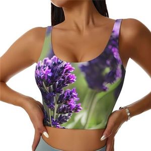 Lavendel Gekleurde Bloemen Print Comfortabele Vrouwen Sport Vest Yoga Workout Vest Voor Vrouwen Lichtgewicht Zomer, Zwart, S