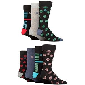 Jeff Banks Heren sokken van gerecycled katoen met patroon Pack van 7, Gestreepte Vlekken Zwart, 41-45 EU