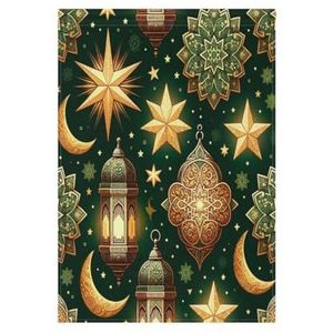 Ramadan sterren lantaarns op groene festival tuinvlaggen voor buiten 62 x 100 cm grote dubbelzijdige werfvlag