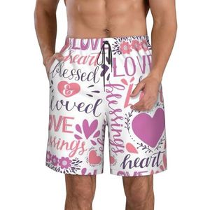 FRGMNT Roze Rose Bloemen Print Heren Sneldrogende Zwemshorts Strand Korte Board Spa Trunks Elastische Gym Shorts Surfen Korte, Mooie harten, XXL