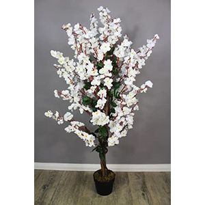 Arnusa Kunstplant, bloeiende boom, 120 cm, winterzoet, kunstplant, bloemen, kunstboom, in pot, lenteplant, wit