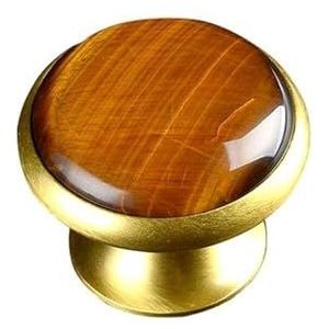 AOUHRHQPM Set/2 Stuks Ronde Kristal Agaat-Zoals Quartz/Tijgeroog ingelegd Gouden Massief Messing Paddestoel Knoppen Rustieke Metalen Pull Handvatten-30MM Diameter Gate Handgrepen Hardware Set Meubels