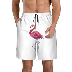 PHTZEZFC Flamingo's print strandshorts voor heren, lichtgewicht, sneldrogend trekkoord zwembroek met zakken, Wit, M