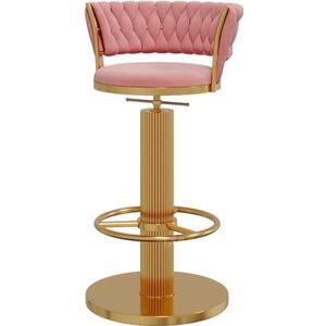 Barkrukken Barkrukken Met Hoge Rugleuning, Hoogteverstelling, Schroeflift, 360° Rotatie, Fluwelen Tegenkruk Met Ronde Metalen Voetsteun Barstoel Bistrokruk (Color : Rosa, Size : Sitting Height 45-60