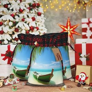 Geschenkzakken met trekkoord 20 x 29 cm kerst trekkoord tas kust kokosnoot bladeren herbruikbare kerst inpakzak voor feest cadeau zakken voor geschenken decoraties vakantie