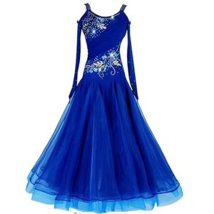 FZHQNZJF Balzaal Competitie Jurk Standaard Grote A-Lijndans Prestaties Kostuums Wals Rok met Strass-Borduurwerk Lange Mouw Flamenco Salsa Kleding,A,L