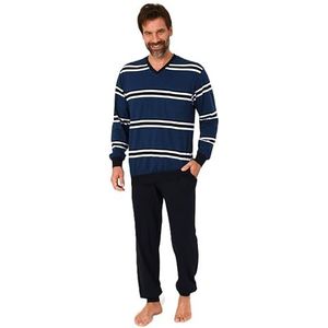Normann Lange herenpyjama met manchetten in strepenlook, ook in grote maten, blauw 1, 52