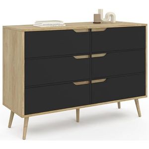 IDMarket - Helsinki commode met 6 laden, 115 cm, Scandinavisch, beukenlook en zwart