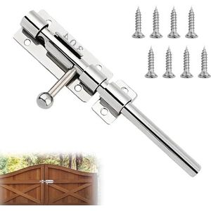 Boutgrendel, 304 roestvrij staal, deurgrendel met gat met 8 stuks schroeven, verdikte deurgrendel, poort grendel voor hangslot, slotgrendel voor huis, binnenplaats, tuin, hek, omheining (16 cm)