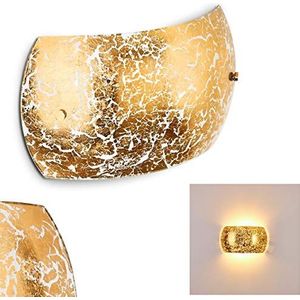 Wandlamp Pilar in goud/wit, moderne wandlamp van glas met lichteffect, 2 x E14 fitting, binnenwandlamp met up&down effect in bladgoud-look, zonder lampen