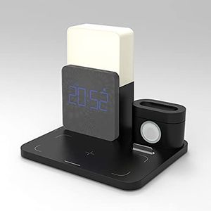 EDFCVG Multifunctionele Draadloze Lader Desktop Mobiele Telefoon Stand Wekker Nachtlicht Bureaulamp Mobiele Telefoon Horloge Charge(Schwarz)