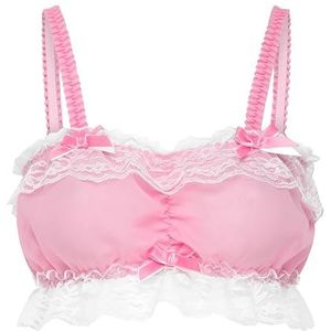 Satini Sissy Frilly Kant Getailleerd Chiffon Flinterdun Lingerie Bralette (Babyroze, XL)