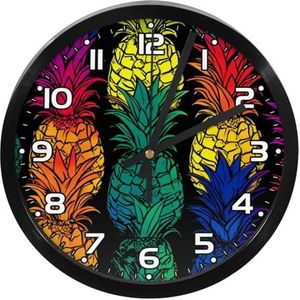 Wandklok, moderne klokken op batterijen, gekleurde ananas, ronde stille klok 9.8